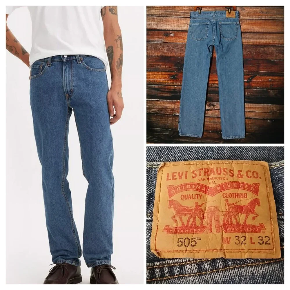 Levis 505 Jeans Mens 32X31 Straight Fit Blue Stonewashed Denim 100% Cotton